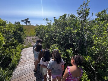 Children viewing river